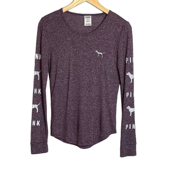 ✅SOLD-𝅺PINK Victorias Secret | Pajama Top Luscious Plum Silver Dog Logo Shirt - Picture 5 of 8